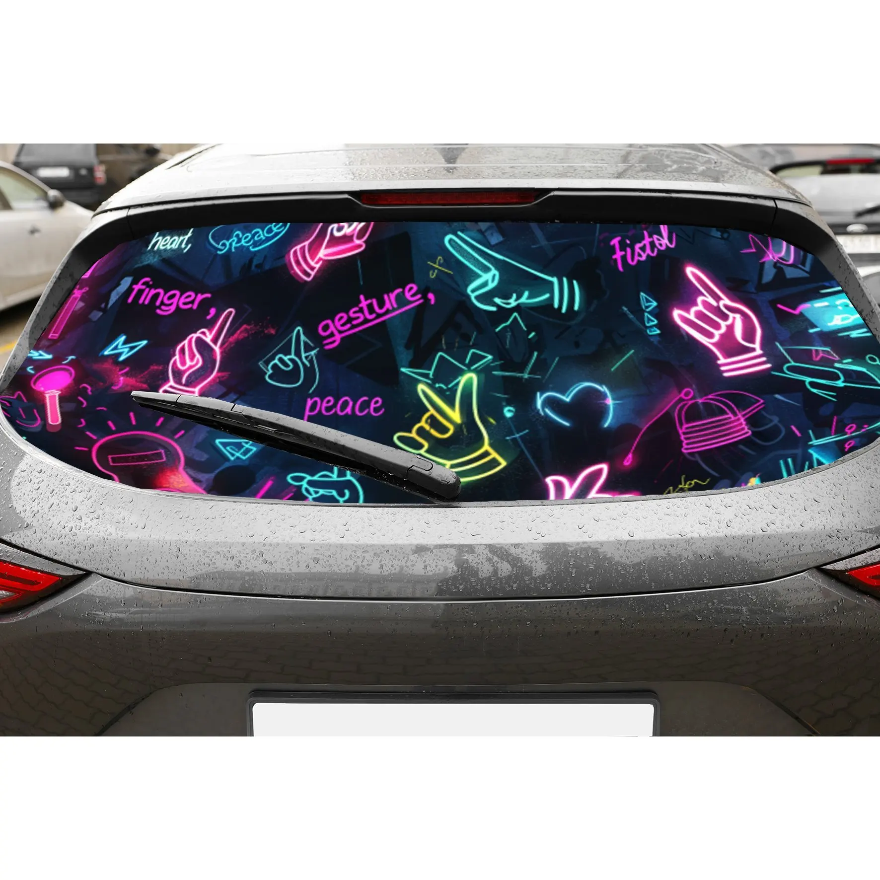 Trendy Neon Art PVC Perforated Car Vinyl Wraps, Privacy Enhancing Design for Rear Window, Car Rear Windshield Sticker for Most T