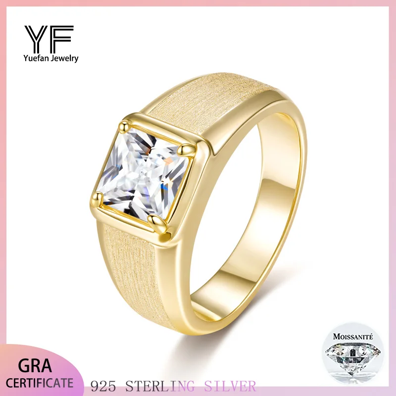

S925 sterling silver moissanite men's ring, princess square cut engagement and wedding ring jewelry, trendy jewelry