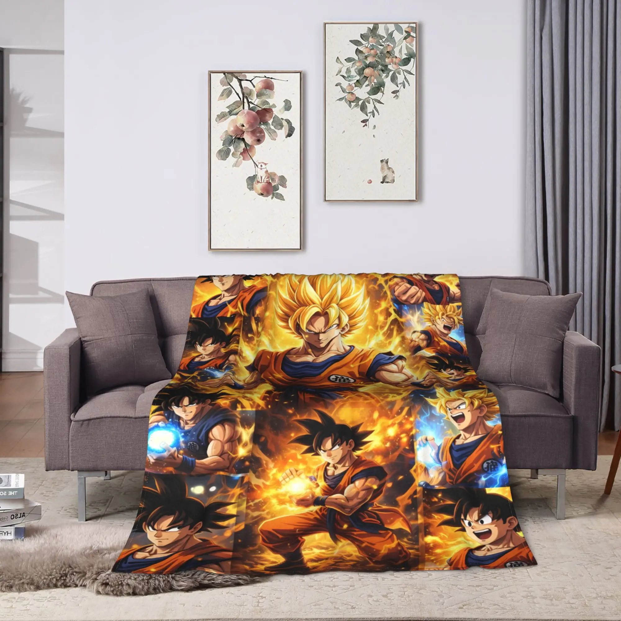 D-Dragon B-Ball 3D Japanese Anime Flannel Blanket Soft Durable Throw Blanket for Students Bedroom Bedspread Sofa Bed Cover