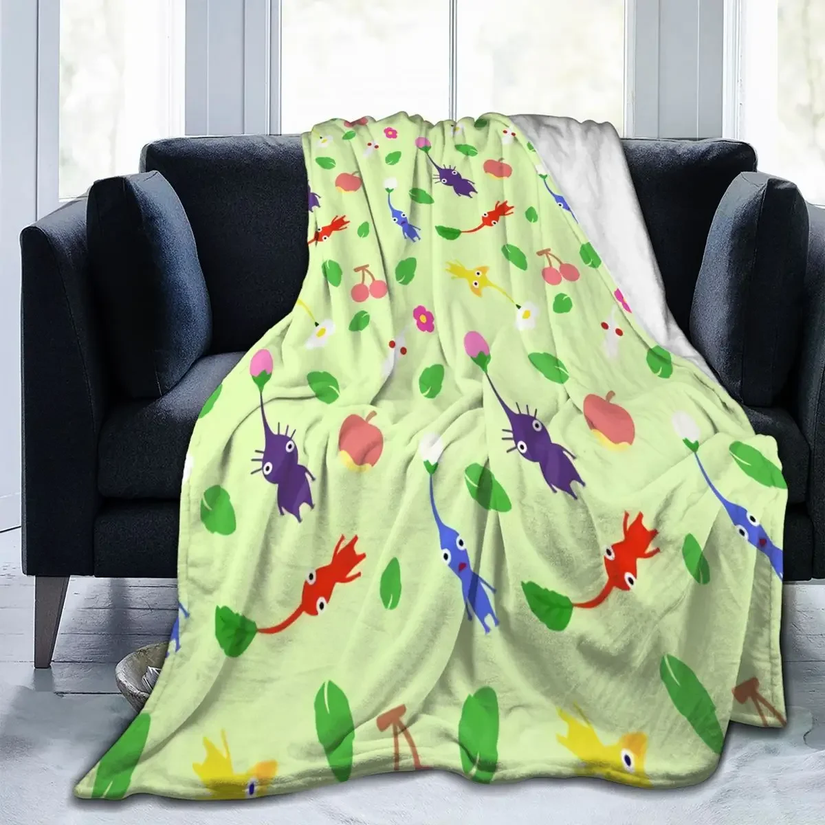 Cute Pikmin Pattern Throw Blanket Fashionable Portable Camping Multi Style