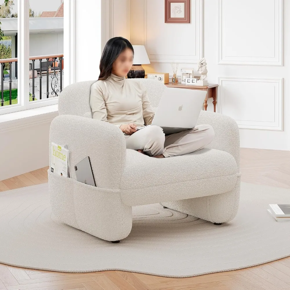 Ensemble de 2 chaises de 33,46 pouces, chaises de lecture confortables pour salon, fauteuil de salon surdimensionné en agneau Sherpa avec oreiller de taille