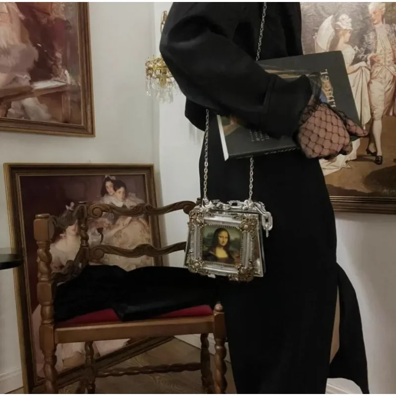 Famous Painting Dinner Bag for Women Luxury Designer Handbags Fashion Vintage Silver Mini Shoulder Bag Elegant Acrylic Clutches