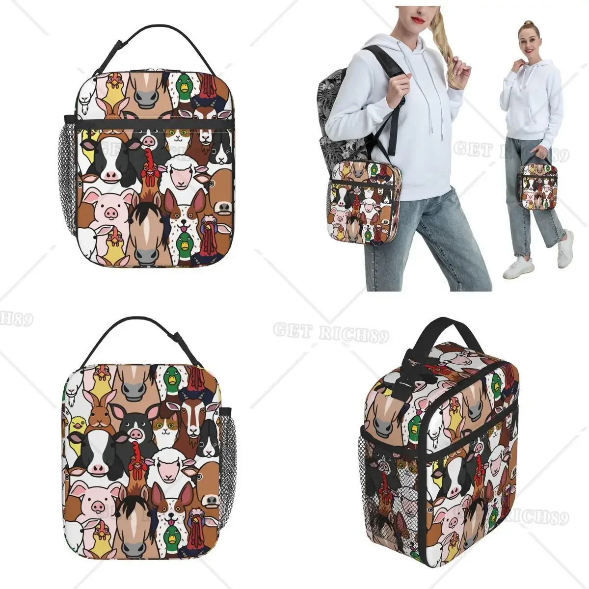 Farm Animals Sheep Horse Cow Insulated Lunch Bag for Men Women Lunch Container Multifunction Thermal Cooler Lunch Box School