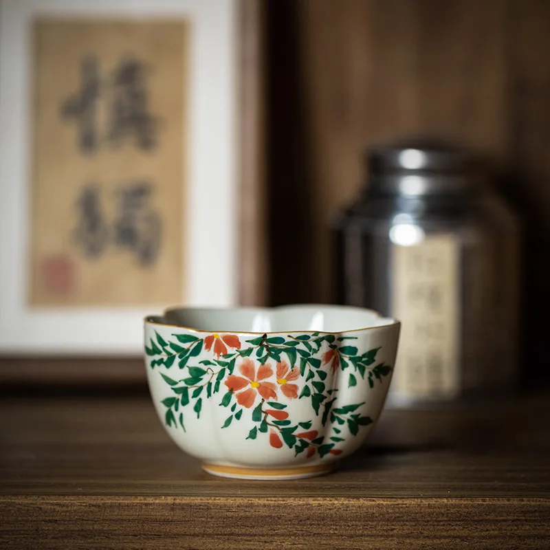 

Vintage Hand-painted Wisteria Border Master Cup Ceramic Kung Fu Tea Set Household Teacup Single Pu'er Cup