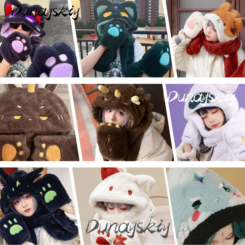 Genshin Impact Cosplay Wanderer Cosplay Venti Xiao Zhongli Hats Winter Warm Thick Fluffy Hooded Scarf Anime Games Costumized