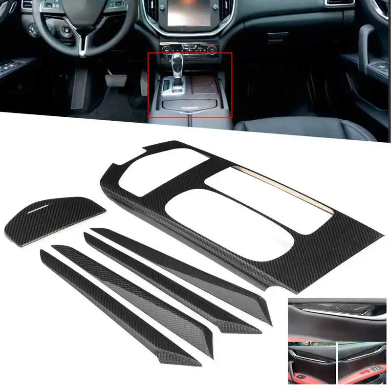 6Pcs Interior Trim Kit Gear Shift Panel Cover Dry Carbon Fiber Fit for Maserati Ghibli 2013 2014 2015 2016