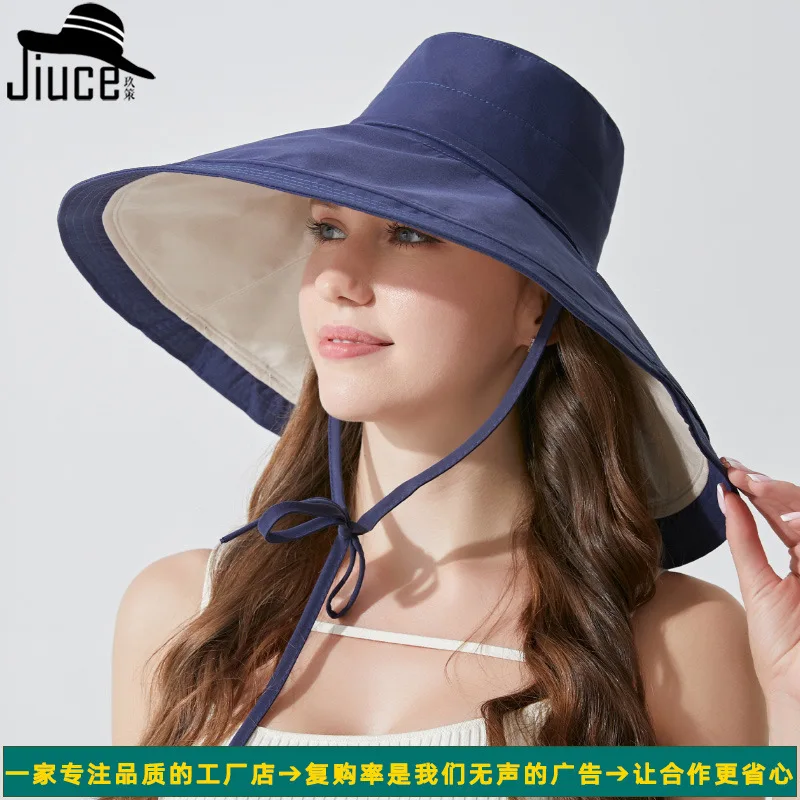 Women Reversible Wide Brim Bucket Hat 100 Percent Cotton Waterproof Uv Protection Solid Color Sun Hat For Beach Hiking Travel