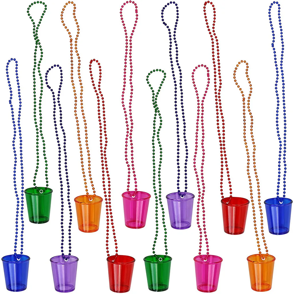 2024 Christmas Halloween Clear Plastic Sippy Cups Bachelor Party Oktoberfest Mardi Gras Beaded Chain Cups