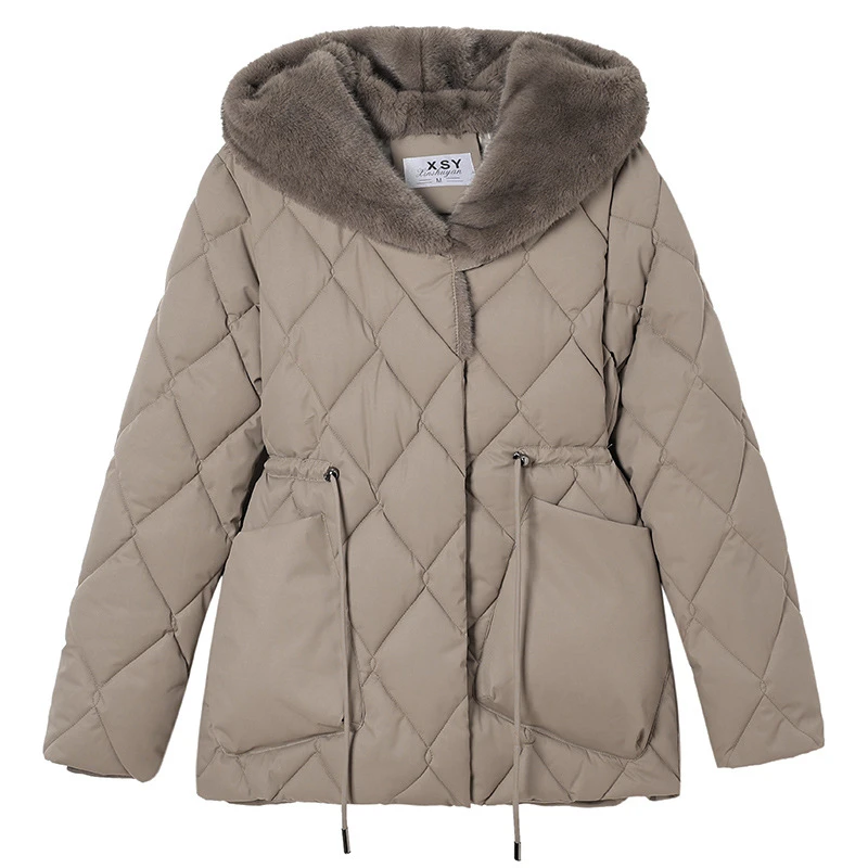 Plus Piumini invernali spessi e caldi in velluto Nuovo cappotto Parka da donna Tasche grandi Vita Trther Giacche imbottite in cotone con cappuccio Tendenza