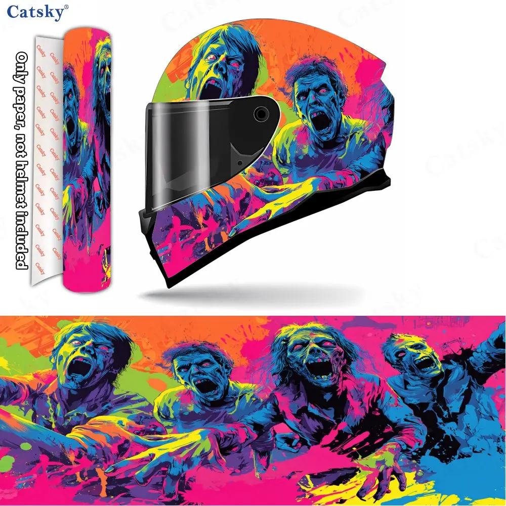 

Neon Zombie Frenzy Helmet Vinyl Wraps, Waterproof Scratch-Resistant Full Face Helmet Decals, Durable PVC Decoration Protection H