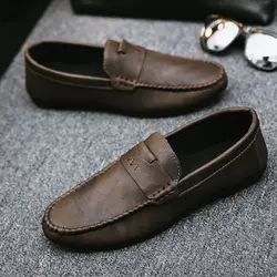 Loafers Flat Man Casual Shoe Black Leather Shoes for Men Soft Moccasin Round Toe Common Size 45 Low Price New in Cowhide Elegant