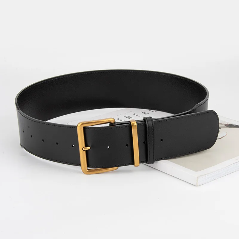 Women's cowhide wide belt retro square pin buckle genuine leather belt high-end sense with jeans decorative waist seal