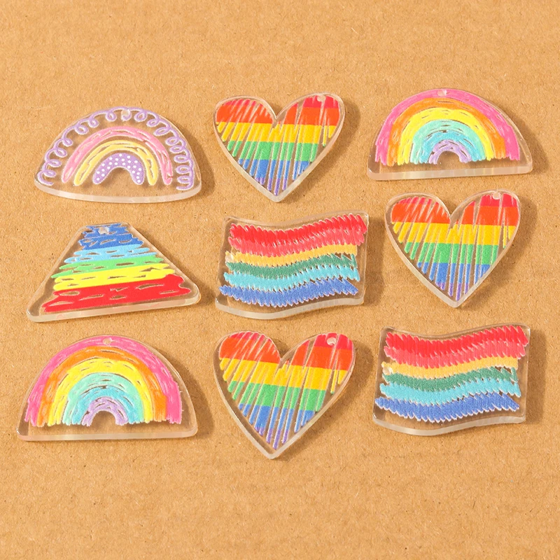 10 Stück bunte Acryl-Regenbogen-Anhänger für die Schmuckherstellung, böhmische Anhänger, DIY-Halskette, Ohrringe, Schlüsselanhänger, Zubehör – Detail 6