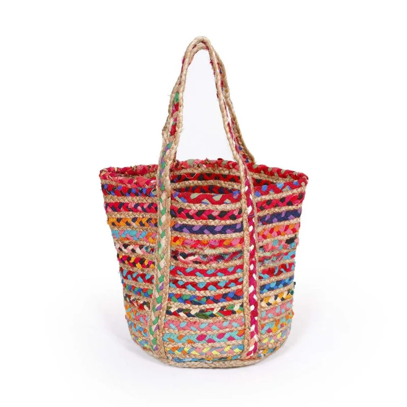 Indian Jute Hand Braided Bag Multi Woven Handbag Wide Space Storage Tote Bag