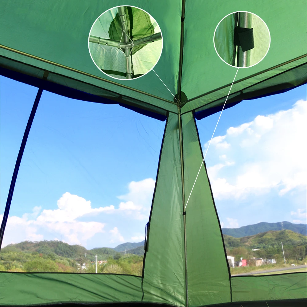 Large filed view Camping Canopy Steel pole 8-10 Multi-people Square Tent Garden mosquito Tent Waterproof windproof