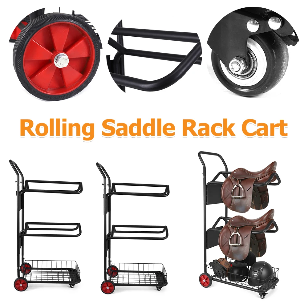 

3 Tier Saddle Rack Cart with Basket Wheel Horse Storage Cart Equestrian Equipment Organizer for Moving Transport Supplies