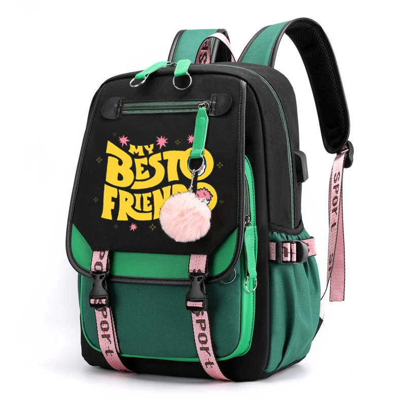 Saco de escola de anime da novidade para o adolescente portátil usb bagpack mochila kawaii mochila de jujutsu kaisen meu melhor amigo todo aoi