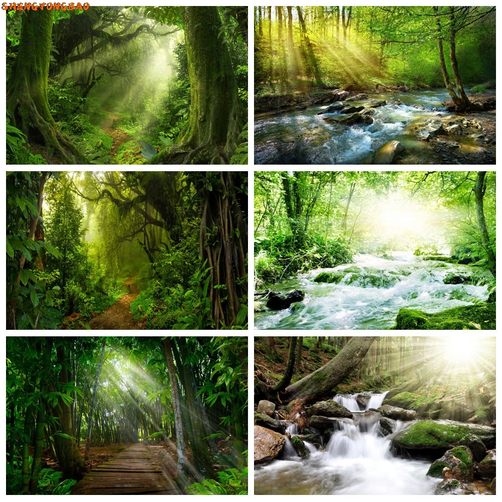 Spring Natural Scenery Photography Backdrops Waterfall Mountain Water River Lake Forest Landscape Background Decor Photo Studio