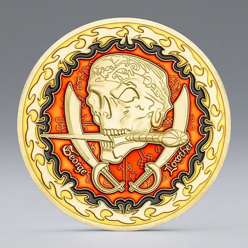 Pirate Ship Gold Plated Souvenir Coin Augustine Skull Collection Coin Home Decoration