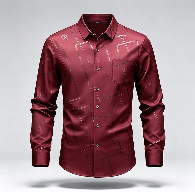 Mens Business Long Sleeve Shirts Breathable Lightweight Fabric Turn Down Collar For Office And Daily Meeting