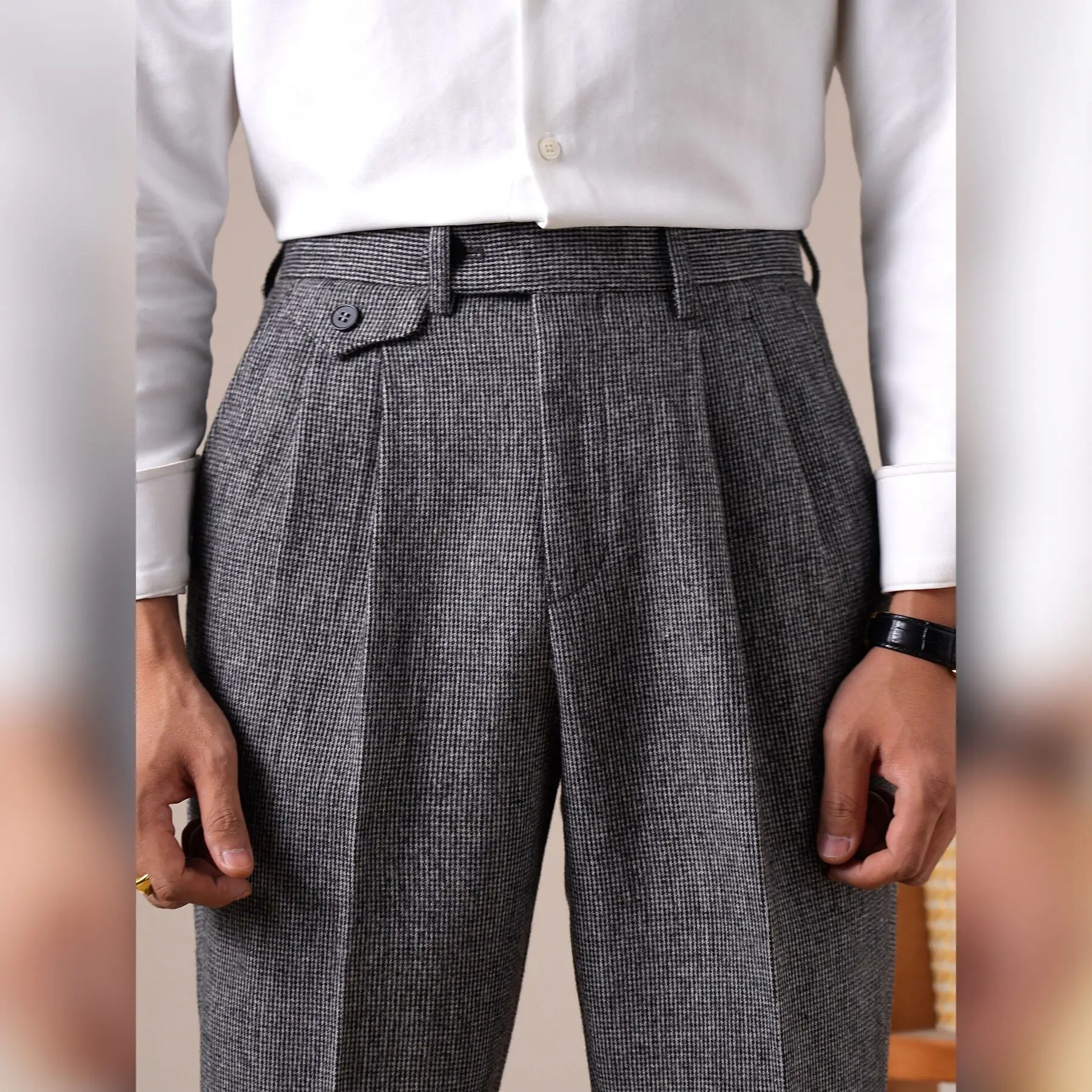 

Casual Dress Pants For Men Autumn And Winter Wool Blend Double Pleat Straight Business Casual Trousers Pantalon De Vestir Hombre