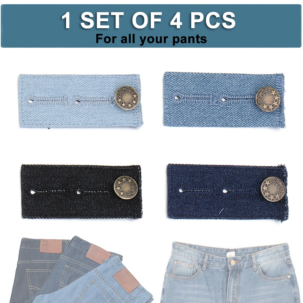 4PCS Pants Extenders Buttons Adjustable DIY Denim Clothes Fastener Jeans Waist Extension Snap for Men Women