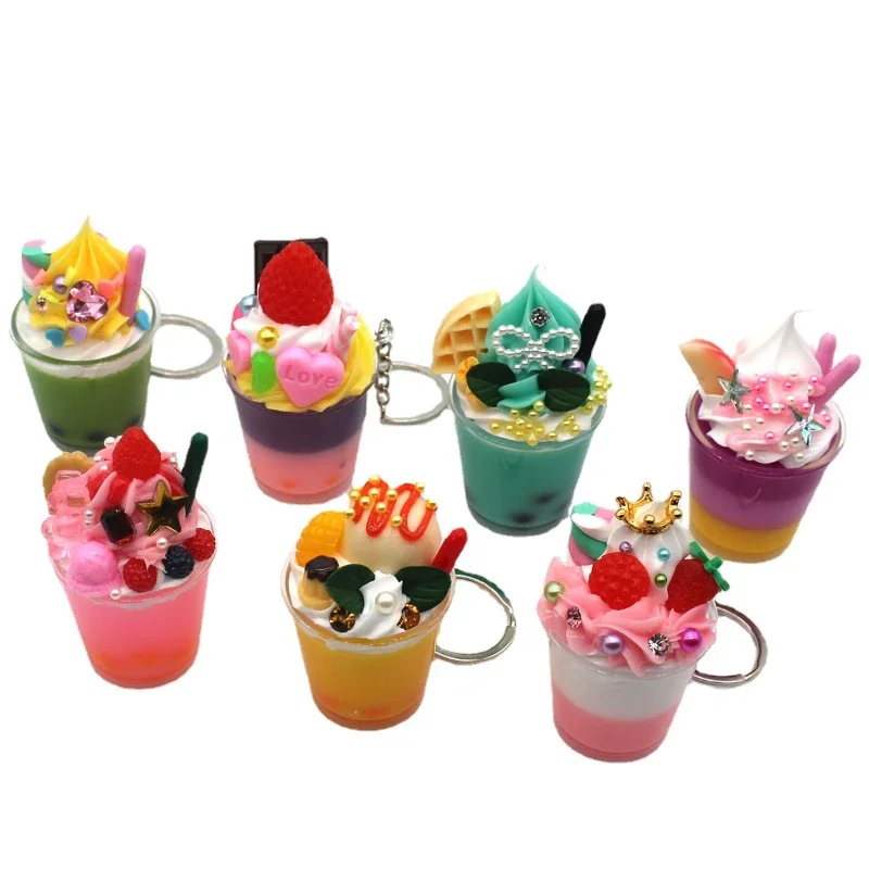 Cute Milkshake Keychain Creative Fashion Simulation Cream Ice Cream Food Toy Model Car Phone Bag Pendant Ornaments Gift Llaveros