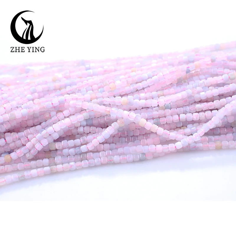 Zhe Ying Cheap Small Morganite Beads 2.5x2.5mm Tiny Faceted Square Gemstone Beads for Jewelry Making DIY Accessories