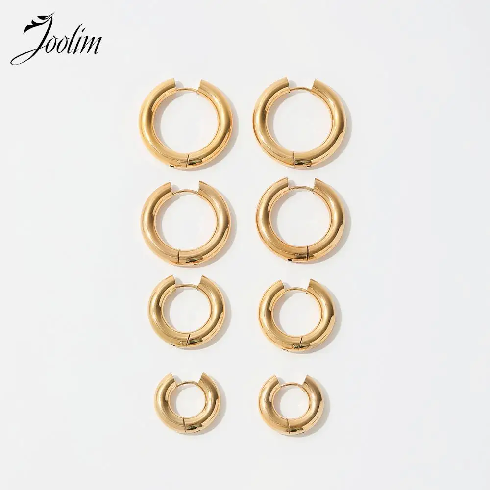 

Joolim Jewelry Wholesale High End PVD Waterproof Exaggerated Simple Circle Plain Smooth Hoop Stainless Steel Earring for Women