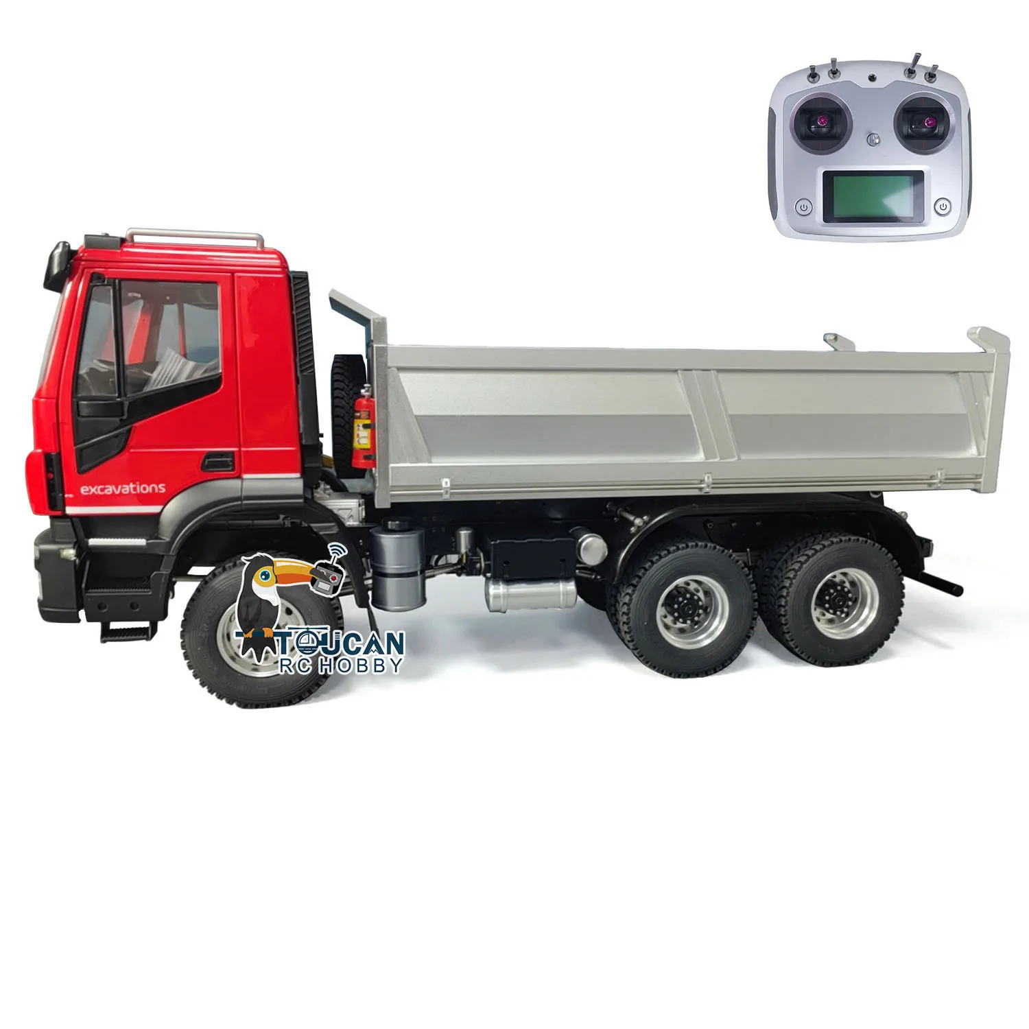 Toy 1/14 6x6 Metal Hydraulic RC Dump Truck Remote Control Tipper Dumper Cars Model 2-speed Gearbox Light Sound for Boys TH23356