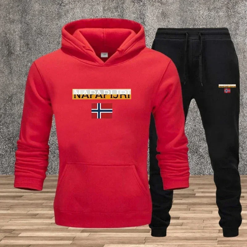 Męski zestaw sportowy, komplet sportowy, bluza sportowa z nadrukiem, spodnie 9-calowe, zestaw 2-częściowy, odzież męska do joggingu, bluzy z kapturem