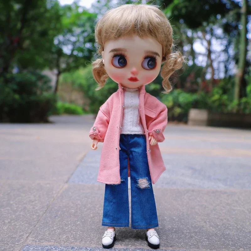 Blythe Clothes Woollen Overcoat Jeans for Blyth Azone Boots OB23 OB24 Doll Outfit