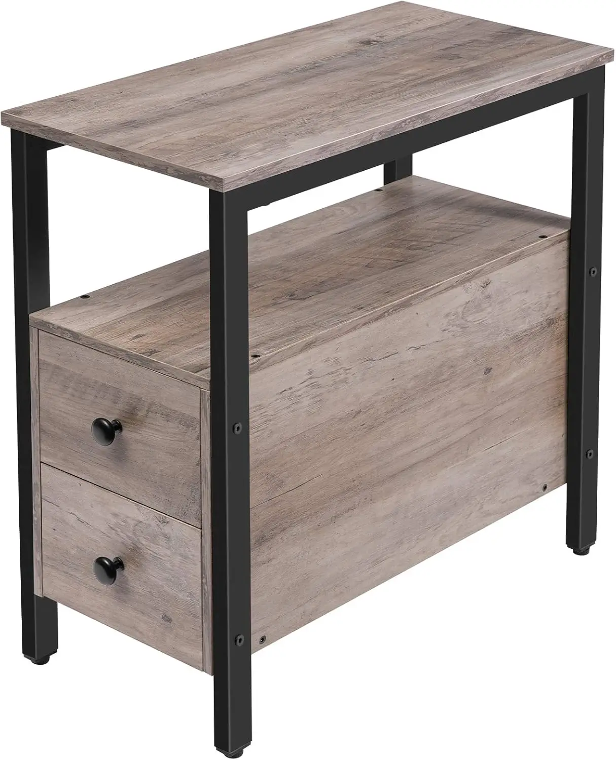 End Table, Narrow Chairside Table with Drawer and Open Storage Shelf, Nightstand for Small Spaces, Stable and Sturdy Construc