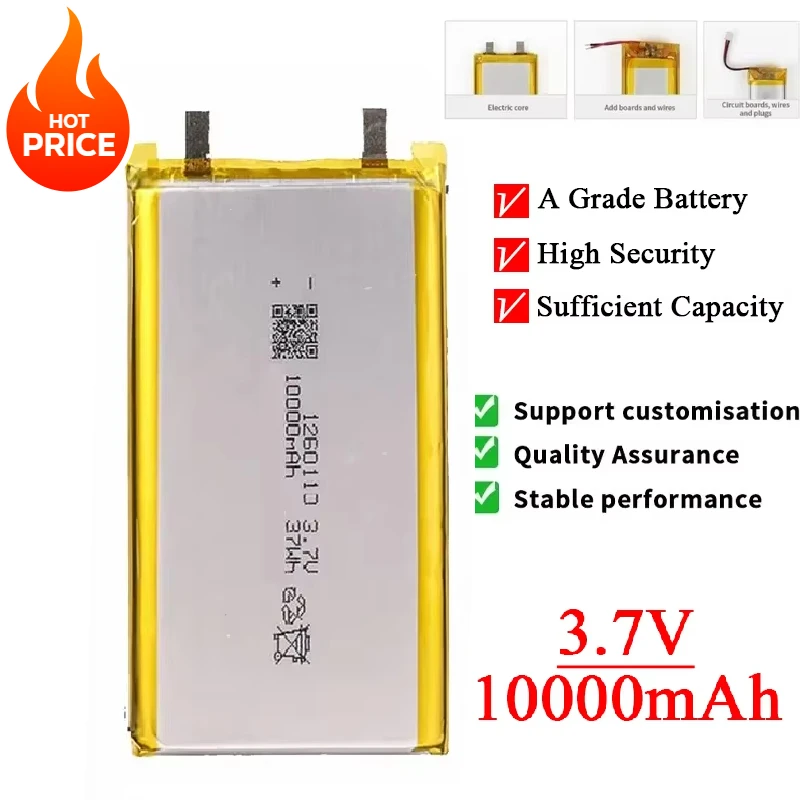 1260110 3.7V 10000mAh Lipo Lithium Polymer Battery for Mobile Power Smart Curtain Switch Door Lock Humidifier Air Conditioner