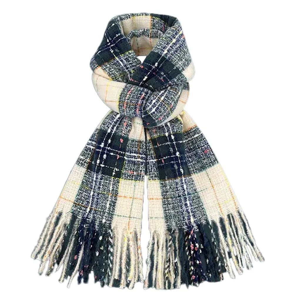 

Gifts Soft Plaid Knitted Scarf Classic Cold-proof Long Tassel Neckscarf Solid Color Korean Style Women Thickened Scarf Outdoor