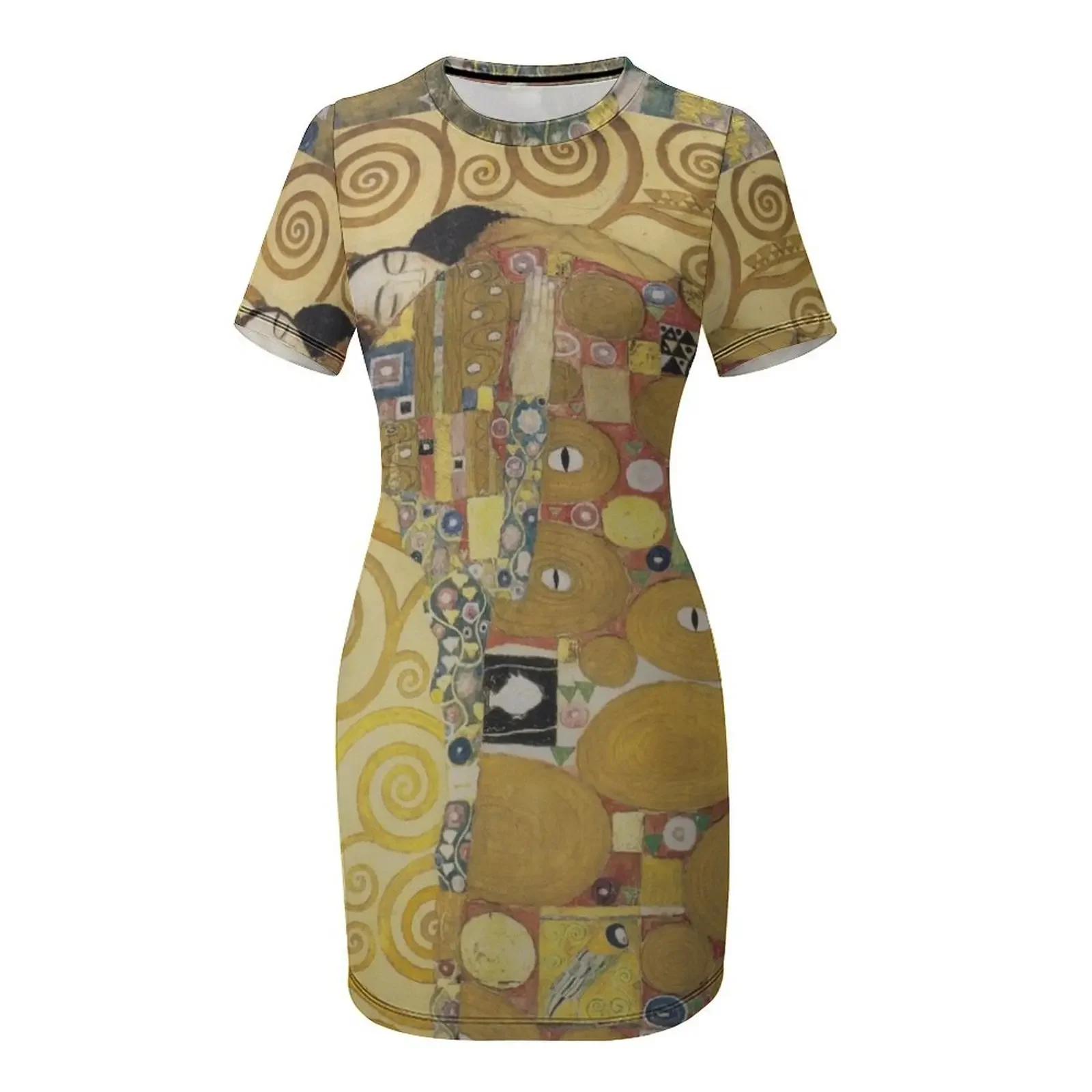 غوستاف كليمت - Stoclet Frieze - The Embrace، 1909 فستان بأكمام قصيرة ملابس الشاطئ للنساء