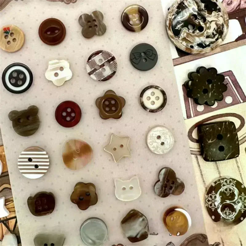 10Pcs Classic Simple Random Maillard Colored Button Vintage DIY Handbook Decor Materials Ins Beaded Clothes Handmade Accessories