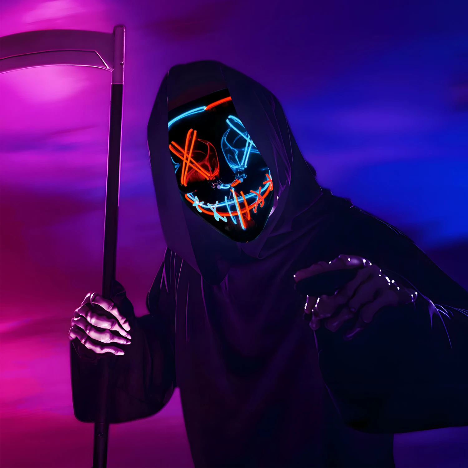 أقنعة الهالوين LED أقنعة متوهجة في الظلام أقنعة الرعب أزياء المهرجان (أحمر + أزرق) هدايا موسمية