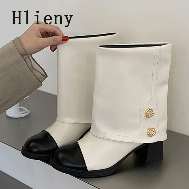 Hlieny Autumn Winter Fashion Modern Woman Ankle Boots Round Toe Square Heels Ladies Long Booties Party Shoes Zapatos De Mujer