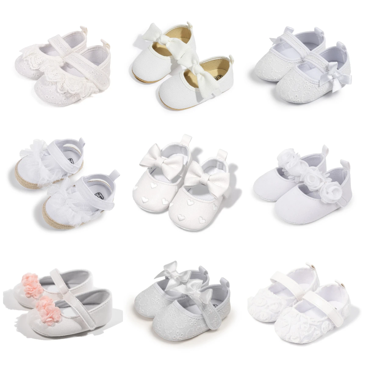 White Baby Princess Shoes Lace Bowknot Embroidered Walking Shoes For Little Girls Toddler Cotton Sole Comfortable First Walkers