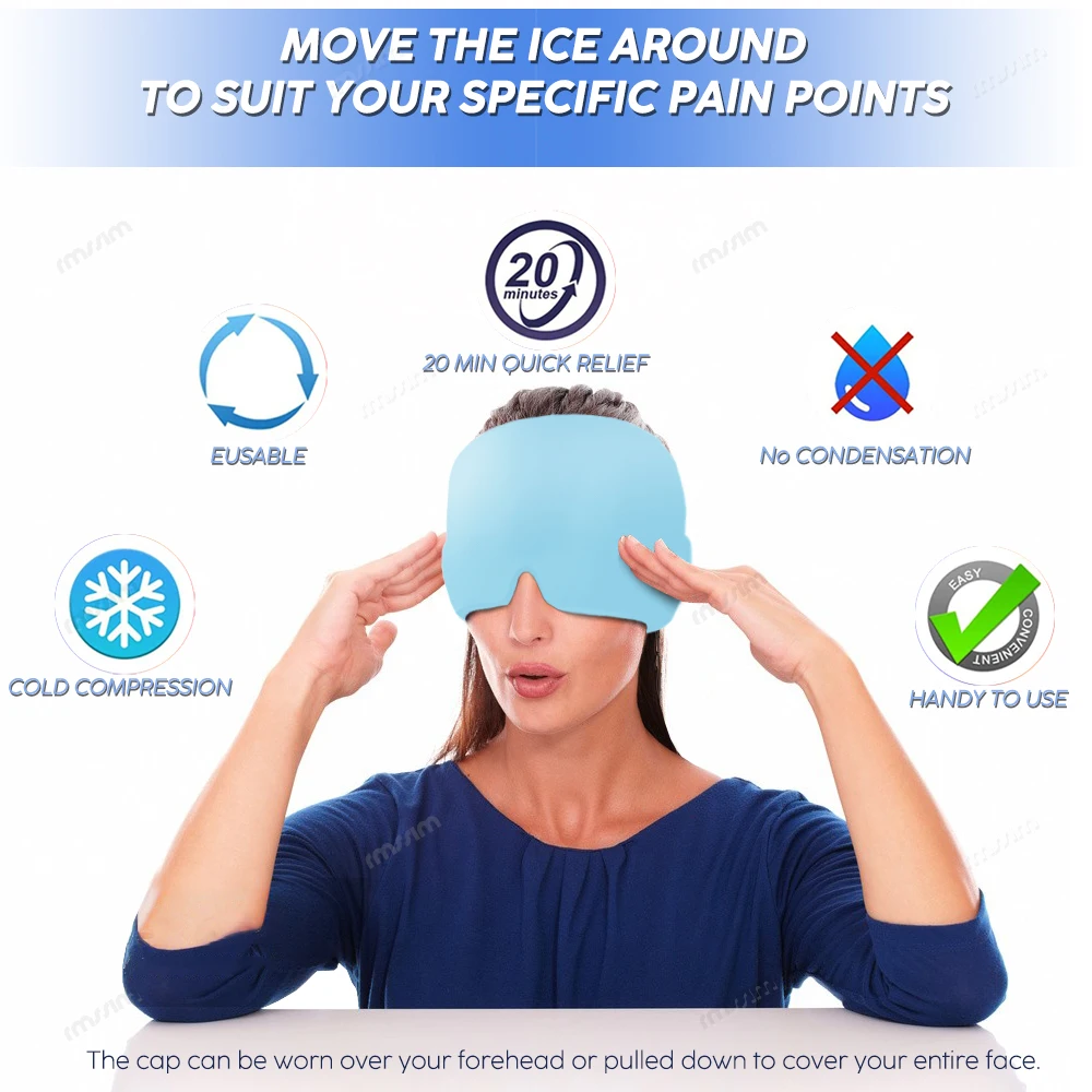 Sombrero para aliviar la migraña, sombrero para el dolor de cabeza, Gel para terapia de frío y calor, gorro de hielo para aliviar el dolor, máscara