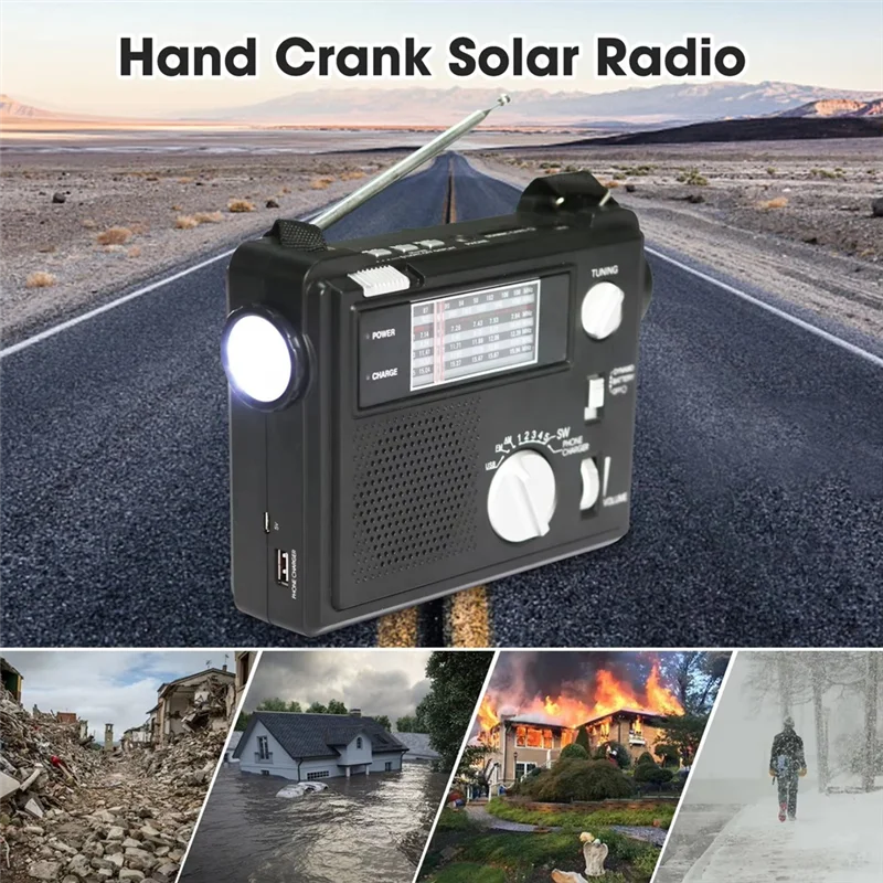 

B48B-Emergency Radio Portable Emergency Radio Weather Alert Radio With Cellphone Charging Hand Crank & Battery Operated