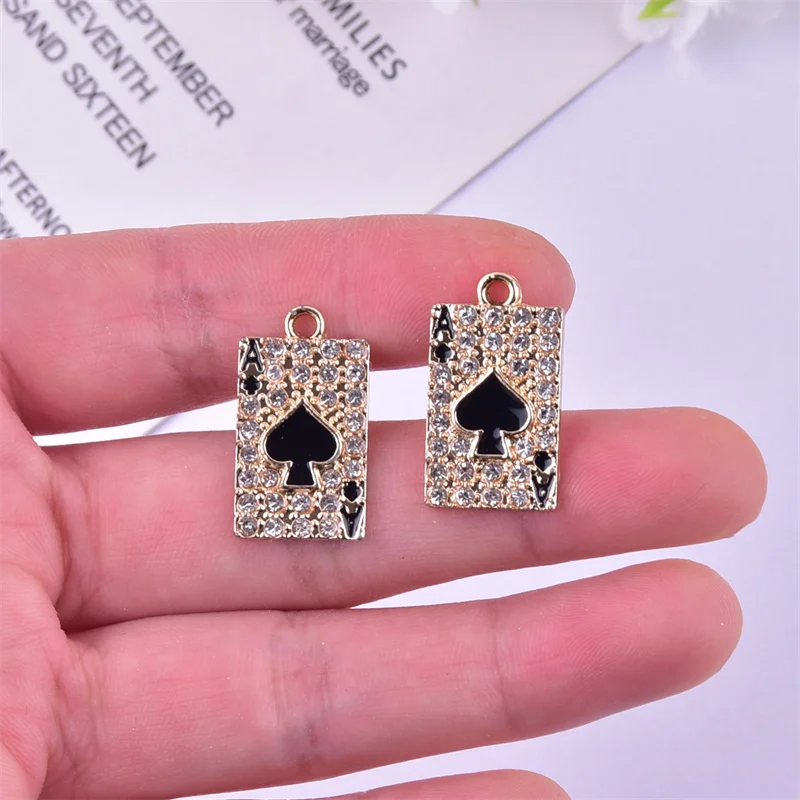 10pcs 13*22mm Rhinestone Spade Poker Metal Charms Pendant Jewelry Making Craft DIY
