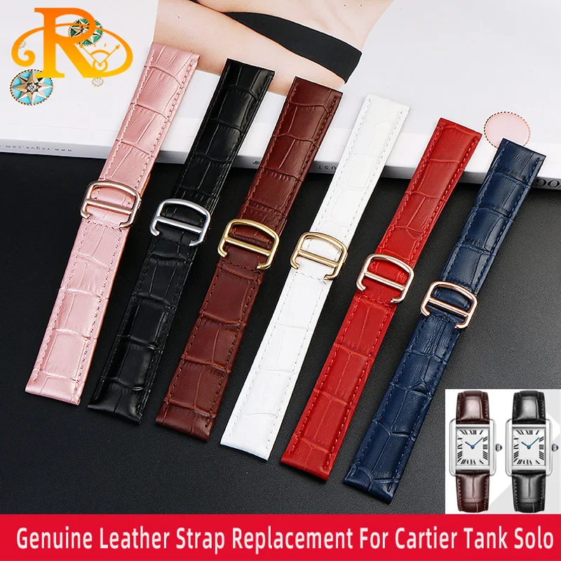 16 18 20mm Genuine Leather Strap Replacement For Cartier Tank Solo MenWomen Watch Chain black brown Blue Watchband Bracelet Belt