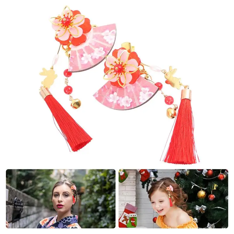 2pcs Japanese Style Tassel Hairpin Hair Accessories Cherry Blossom Tassel HeaddressExquisite Hair Clip Women Fashion Headdress