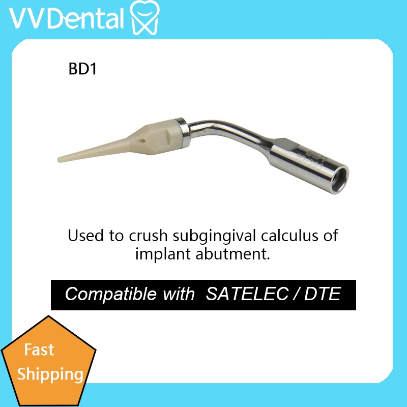 VV 1PC Ultrasonic Dental Scaler Tip for Ceramic Implant Maintenance Cleaning Fit SATELEC/DTE Handpiece Professional Dental Tool