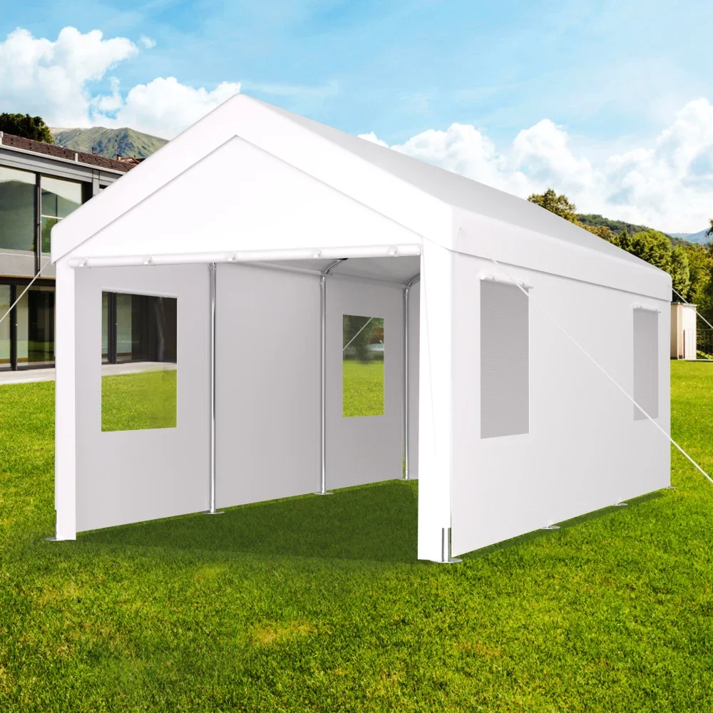 Carport 12' x 20' Portable Garage, Heavy Duty Car Port Canopy with 2 Roll-up Doors & 4 Ventilated Windows for Car, Truck, Boat