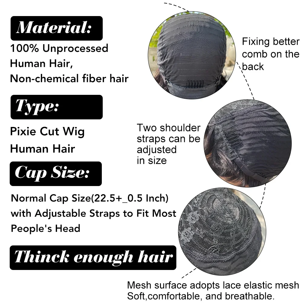 باروكات شعر بشري مفرود قصير شعر برازيلي بقص عابث 100% شعر بشري مصنوع آليًا جاهزًا للارتداء للاستخدام اليومي طبيعيًا