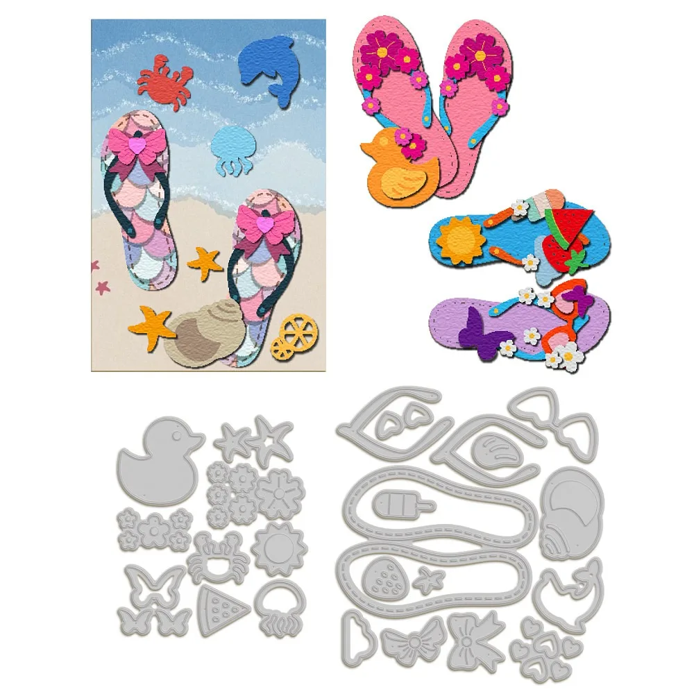 Flip Flops Cutting Dies for Card Making Summer Beach Style Metal Die Cuts Cutting Dies Templates for Scrapbooking Journal