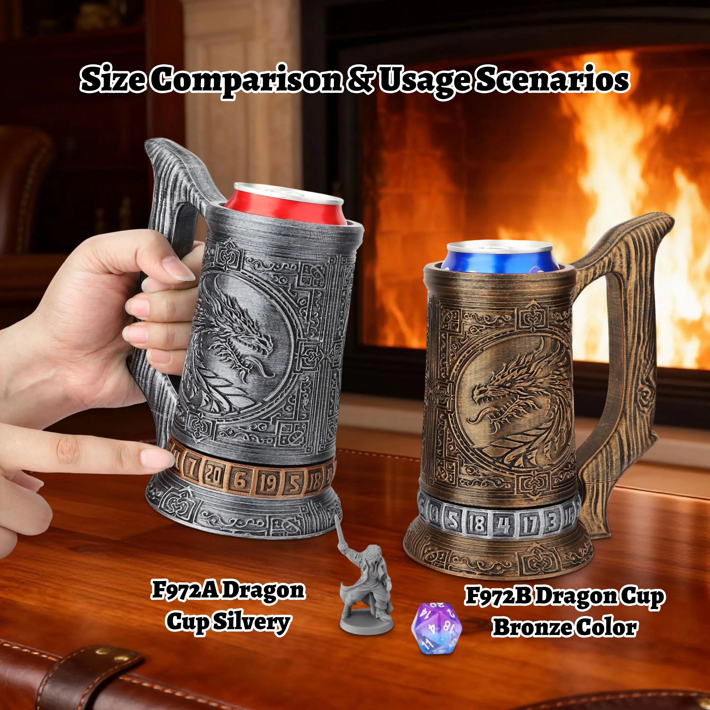 Fantasy Dragon Pattern Dice Tower, TTRPG Dice Game Rolling Accessory, Dice Tower with Rotating Numbers, Tabletop Game Ornaments